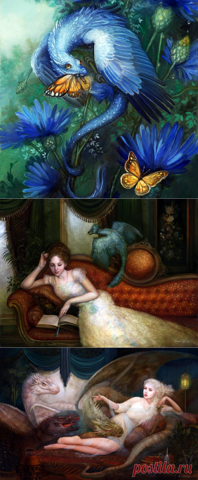 Дракон и девушка.. Художница Энни Стегг Джерард (Annie Stegg Gerard).