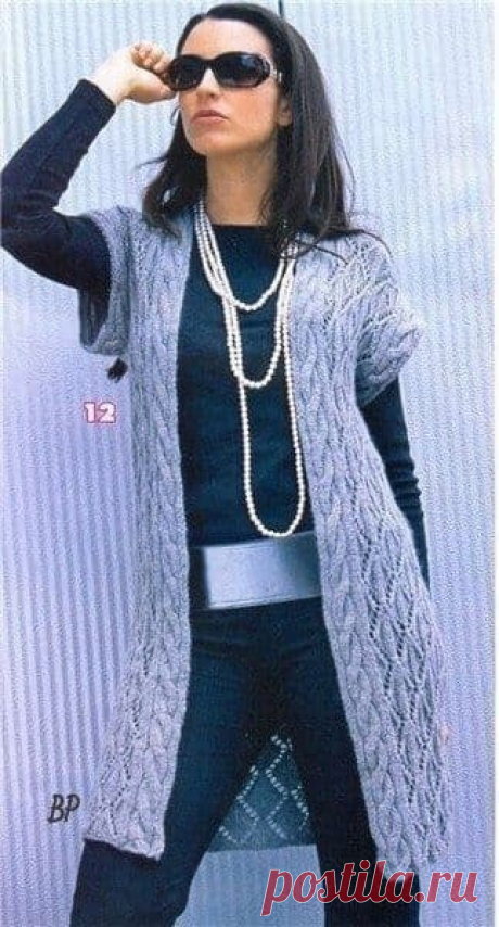 Удлинённый кардиган без пуговиц спицами - KNITTLY.ART
