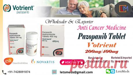 Kung gusto mong matuto pa tungkol sa presyo o side effect ng Pazopanib Tablet LetsMeds ay ang tamang lugar para bumili ka ng Votrient 200mg/400mg. Mag-order na ngayon Votrient Pazopanib Tablet Tawag: +91-7428091874 o i-mail sa amin sa letsmeds@gmail.com o Skype/WeChat: LetsMeds at makakuha ng wholesale na presyong generic at branded na mga produkto. Bumili ng Pazopanib Votrient Tablet na gawa ng GlaxoSmithKline (GSK) at ibinebenta ng Novartis India mula sa LetsMeds wholesale exporter at supplier