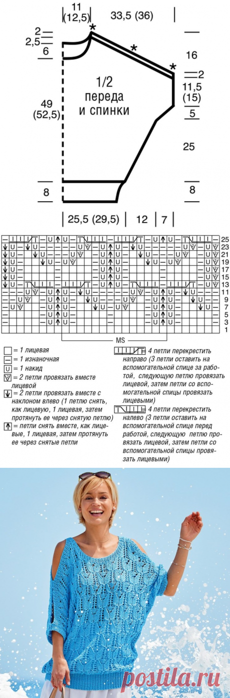 Летний джемпер с вырезами на рукавах (Вязание спицами) &amp;#8211; Журнал Вдохновение Рукодельницы