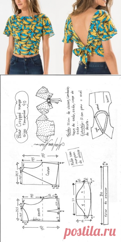 Blusa cropped manga sino – DIY – molde, corte e costura – Marlene Mukai