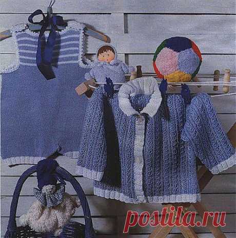 Голубой жакет, связанный спицами, на ребенка 1-2 лет. Описание + схемы/Для детей/Вязание/Статьи / Шитье, вязание, рукоделие, бисероплетение