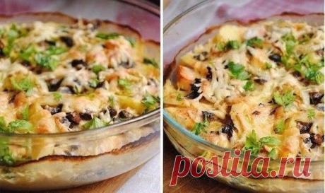 Картофельный гратен с курицей и грибами
