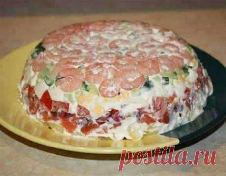 Салат с красной рыбой и креветками | Домашняя кулинария