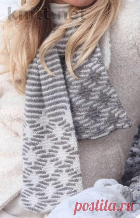 Шарф спицами (узор с ветреницами и полосками) | knitt.net | Все о вязании