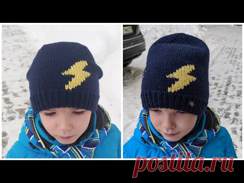 Двойная детская шапка спицами