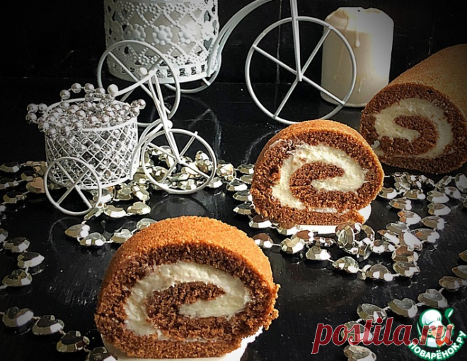 Шоколадный рулет со сметанным кремом – кулинарный рецепт