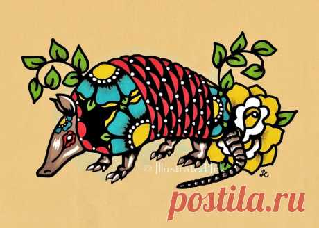 ARMADILLO Tattoo Arte Popular Mexicano Texas Print 5 x 7 8 x - Etsy Chile
