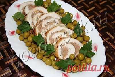 Хорошая кухня - куриный рулет с яблоками. Кулинарная книга рецептов. Салаты, выпечка.
