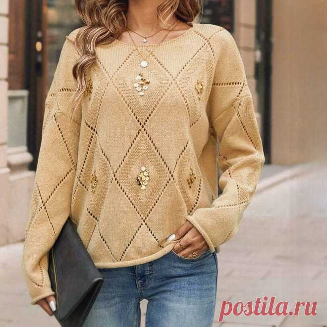 Джемпер с крупными ромбами, украшенный пайетками (схема узора)