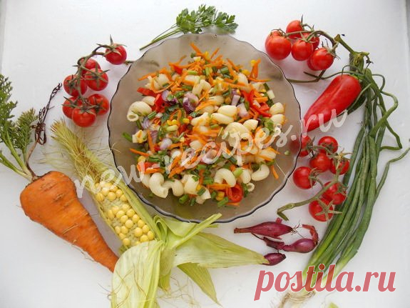 Салат c макаронами, болгарским перцем, кукурузой и зеленью | АйЯй Новости