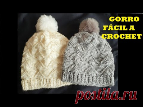 GORRO de abanicos a crochet FACIL  punto fantasia a ganchillo