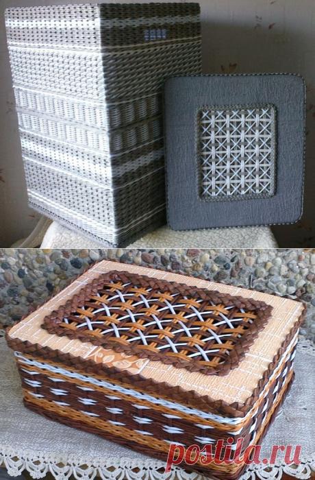 Плетение из газет. Мастер-класс на крышку с цветным узором из трубочек.