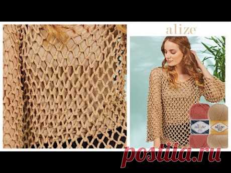 Tığ işi Yazlık Bluz - Crochet Summer Blouse w/Cotton Gold Plus or Diva Plus