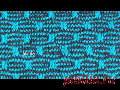 Узор со сменой цвета пряжи в каждом ряду / Вязание спицами.