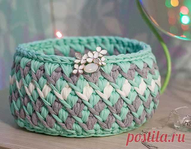 Корзинки из трикотажной пряжи крючком: схемы и мастер классы