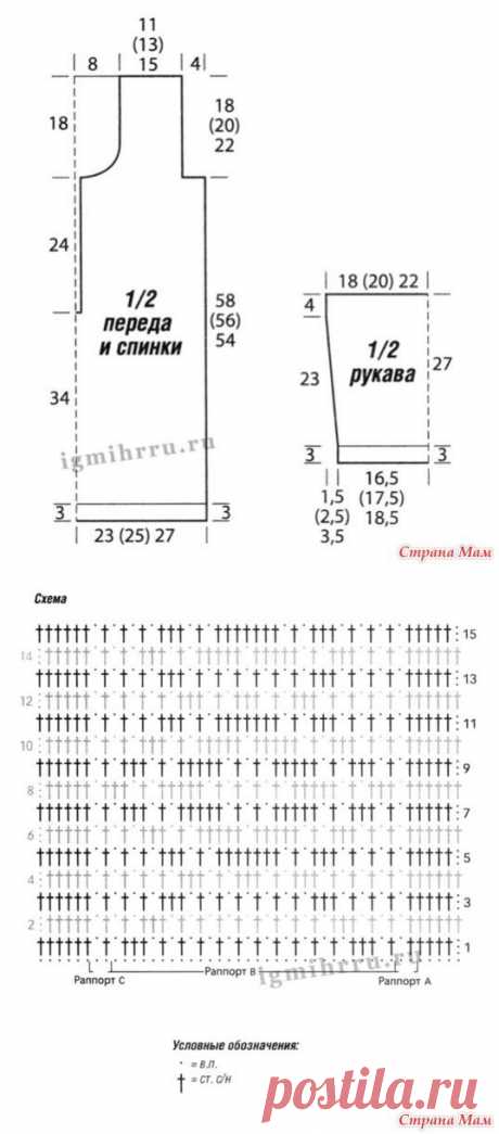 СВОБОДНАЯ ТЕМНО-СИНЯЯ ТУНИКА ИЗ ФИЛЕЙНЫХ РОМБОВ - Вязание - Страна Мам