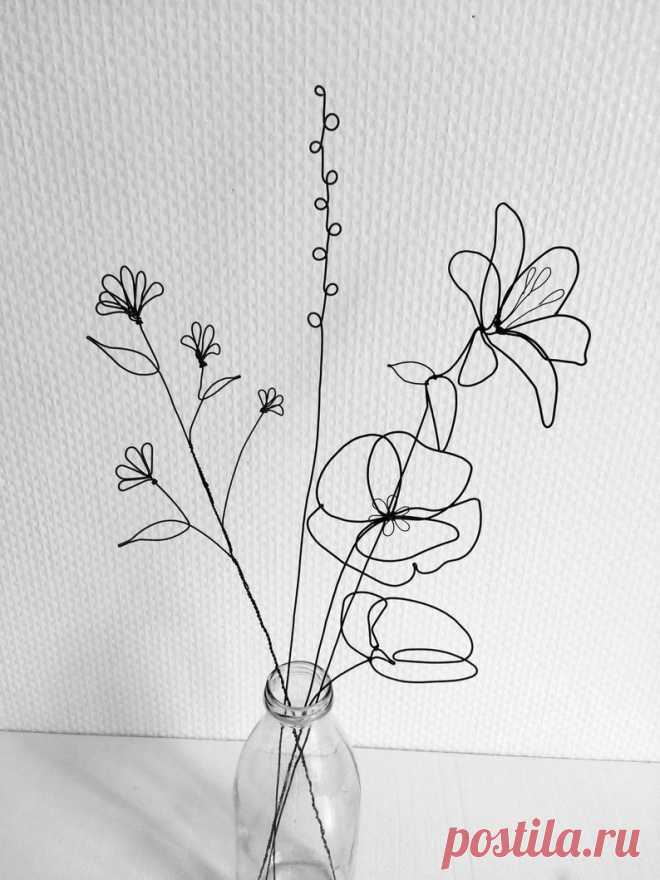 Bouquet of 4 flowers recuit yarn flower to hang floral wall | Etsy