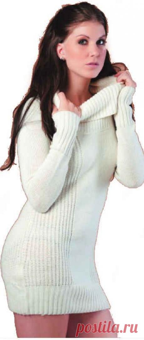 Шикарный удлиненный пуловер-водолазка с патентным узором