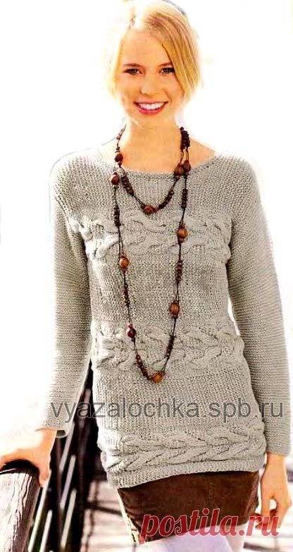 Пуловер спицами поперечной вязкой (узор коса со схемой) | ЕЛЕНА ВЯЗАЛОЧКА – Вязание Спицами и Крючком | Лучшие Схемы и Модели Бесплатно