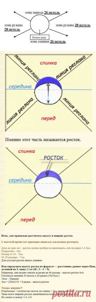 Расчет петель при вязании реглана (без швов) на круговых или на 5 спицах