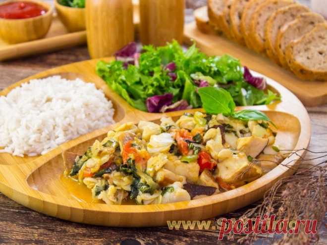 Судак с белыми грибами и черри