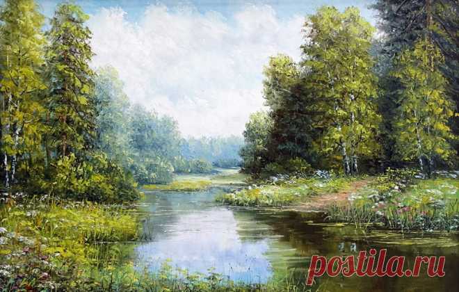 Край березовый, необъятный... Художник Синев Евгений.