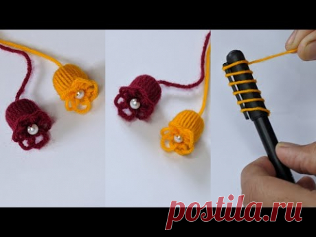 New Amazing Hand Embroidery flower design trick with ballpen | Simple & Very Easy Flower design idea