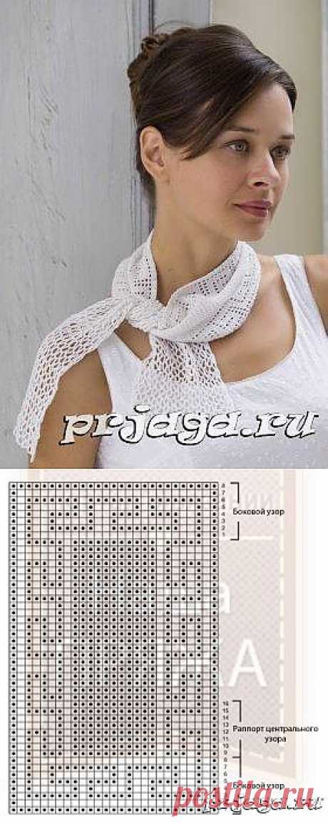 Филейное вязание крючком для начинающих – белый шарфик