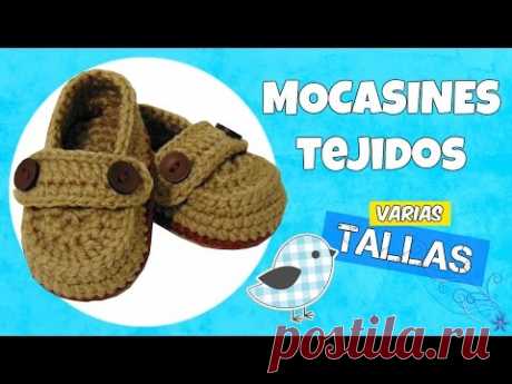 Mocasines tejidos a crochet con botón | varias tallas - YouTube