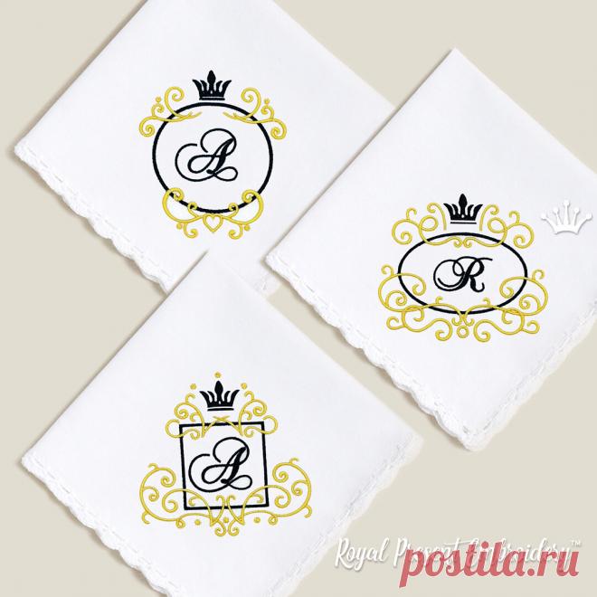 Три Обрамления для монограмм с короной Набор Дизайнов машинной вышивки