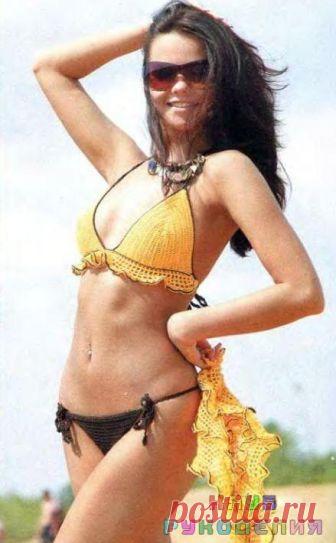 Желто-коричневый купальник и мини-парео - Клуб рукоделия