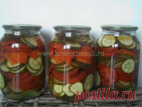 Консервированный салат из огурцов, помидоров и сладкого перца на зиму