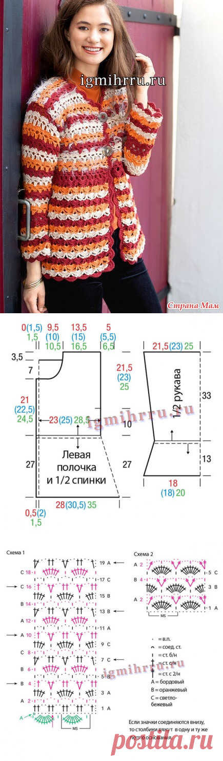 Расклешенный жакет с яркой палитрой цветов - Все в ажуре... (вязание крючком) - Страна Мам
