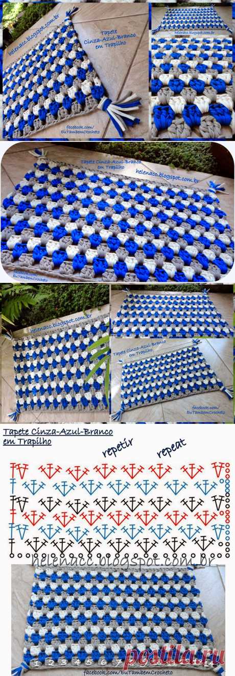 EU TAMBÉM CROCHETO...: Tapete Cinza-Azul-Branco em Trapilho
