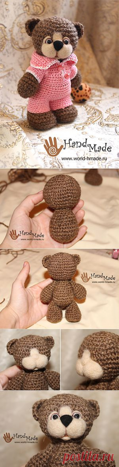 Мишка крючком с приваляной мордочкой. Мастер-класс.
