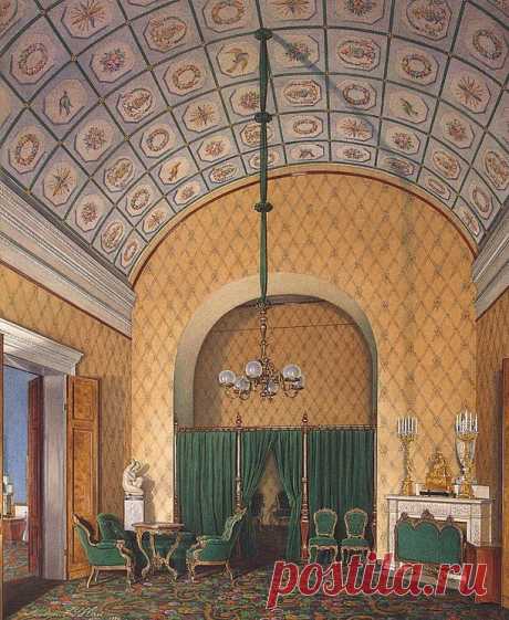 Interiors of the Winter Palace. The Second Reserved Apartment. A Bedroom - Edward Petrovich Hau - Drawings, Prints and Painting from Hermitage Museum | brunhild110 приколол(а) это к доске Interior painting