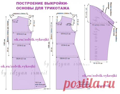 ПОСТРОЕНИЕ ВЫКРОЙКИ-ОСНОВЫ ИЗ ТРИКОТАЖА
 #КонструированиеОснов 
#платья_zolvik
Схема  построения выкройки для начинающих. Если вы не умеете кроить-пора сделать первые шаги ️ 
На картинке: ОГ-обхват груди, ОТ-обхват талии, ОБ-обхват бедер. Как себя измерить смотрим здесь ️️️ https://www.ok.ru/zolvik.vykrojki/topic/67985916199035