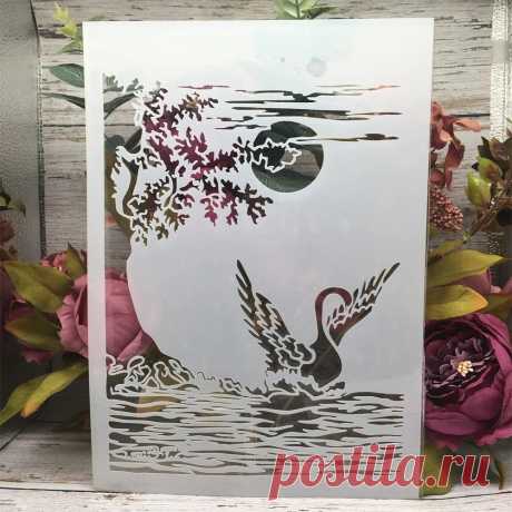 A4 29cm Swan Lake árbol Luna bricolaje capas plantillas de pintura de la pared álbum para colorear en relieve álbum de plantilla - AliExpress