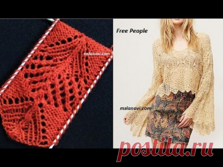 Ажурный узор спицами к вязаному пуловеру от Free People #ВязаниеСпицами от Lana Vi - YouTube