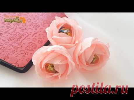 Розы из конфет ☆ Розы из гофрированной бумаги ☆ Букет из конфет ☆ Diy ☆ своими руками
