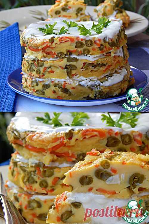 Закусочный торт с морковью и зеленой фасолью.
