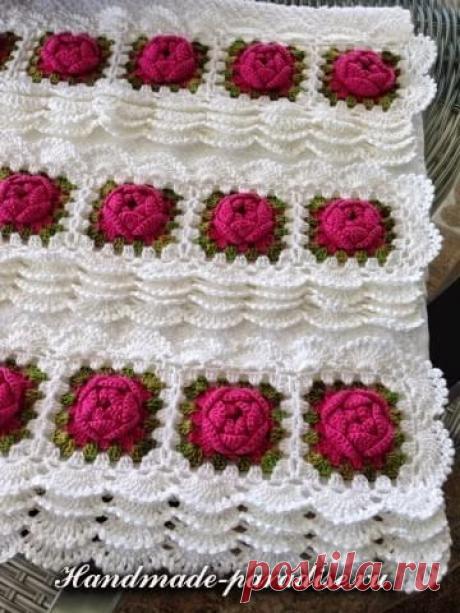 Кружевная кайма с розочками крючком - Handmade-Paradise