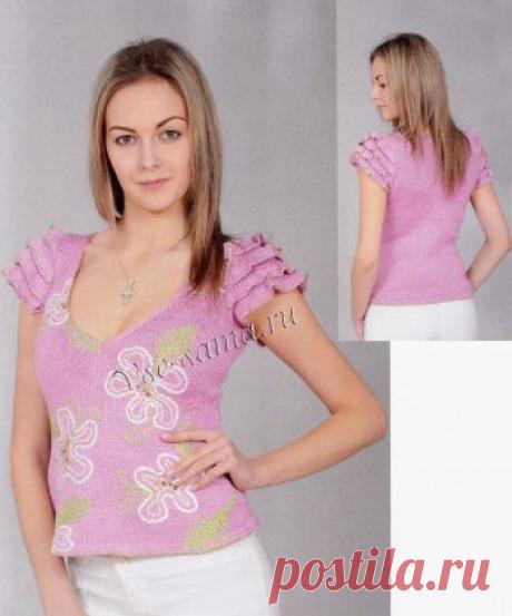 Майка с вышитыми цветами - Топы, майки