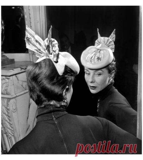 Bettina models a hat by Legroux Soeurs, 1951