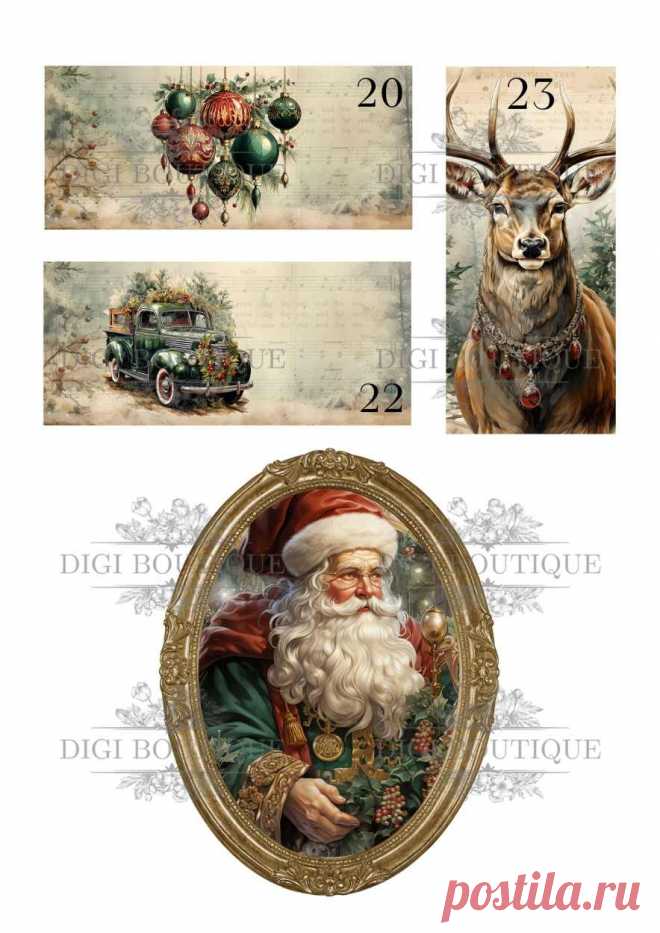 Papiery na kalendarz adwentowy (na Ildarem) Kronika Świąteczna 3ark z cyframi Digi Boutique