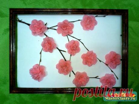 Панно Ветка сакуры из салфеток. Мастер класс