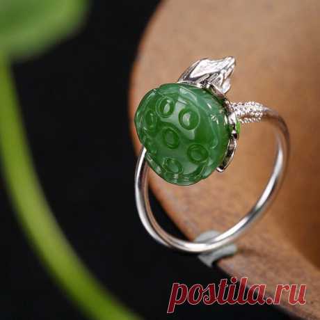 Lotus flower ring-Green Jasper Open Ring-925 Silver Open | Etsy