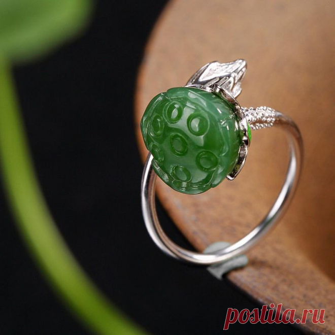 Lotus flower ring-Green Jasper Open Ring-925 Silver Open | Etsy
