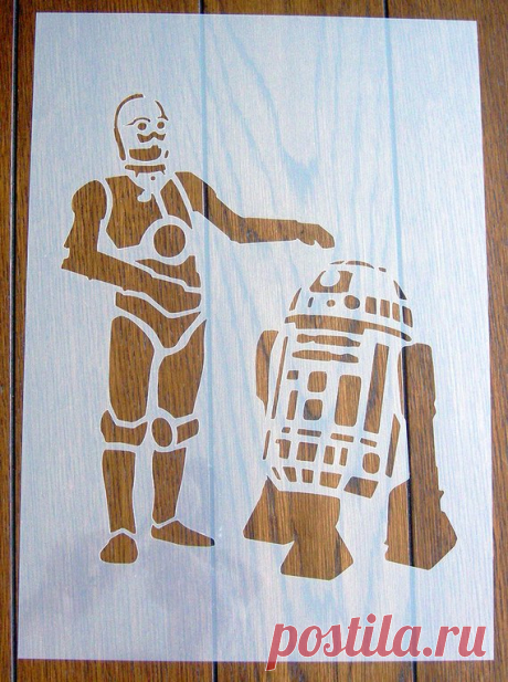 C3PO R2D2 Star Wars Droids Stencil Mask Reusable PP Sheet for Arts &amp; Crafts, DIY C3PO R2D2 Star Wars Droids mask/stencil. Genuine 350 micron Polypropylene Sheet  A machine cut, stencil/mask which can be used in a variety of ways to create unique backgrounds and decorations for your craft, mixed media, DIY and home décor projects.  Texture paste, inks, paints, pastels
